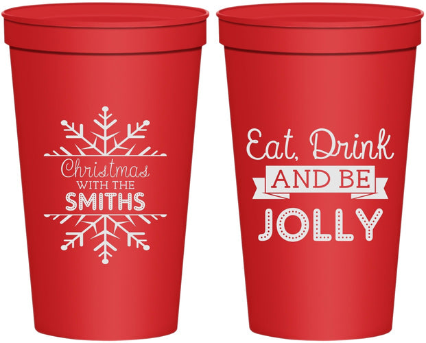 Personalized Christmas 22 oz Stadium Cups - Eat Drink Jolly | 280040