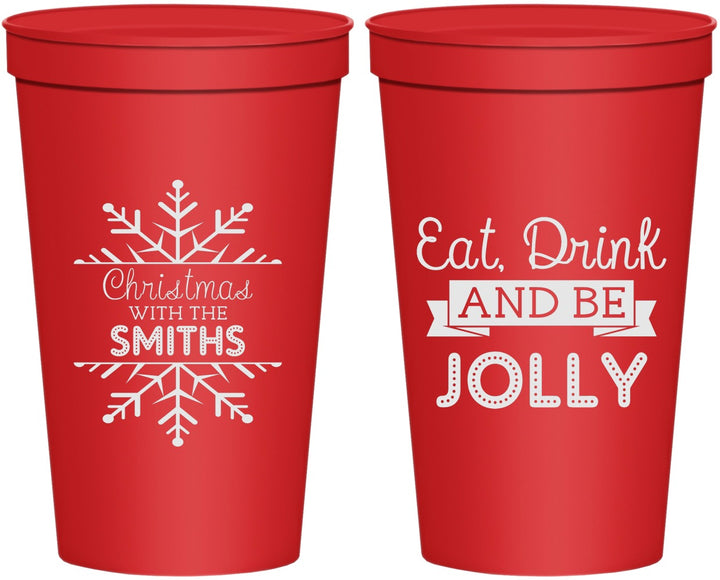 Personalized Christmas 22 oz Stadium Cups - Eat Drink Jolly | 280040