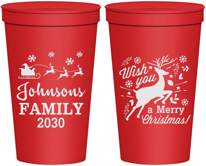 Personalized Christmas 22 oz Stadium Cups - Reindeer | 280044