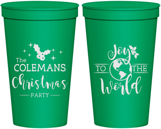 Personalized Christmas 22 oz Stadium Cups - Joy To The World | 280045