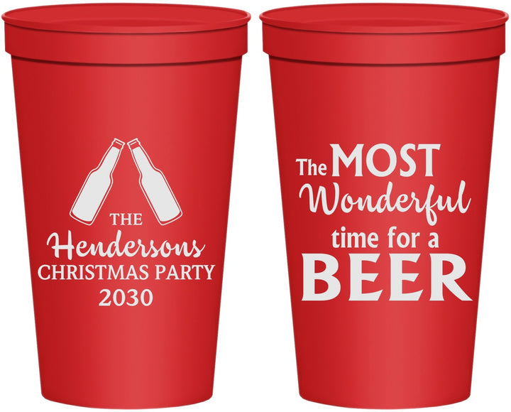 Personalized Christmas 22 oz Stadium Cups - Wonderful Time For A Beer | 280064