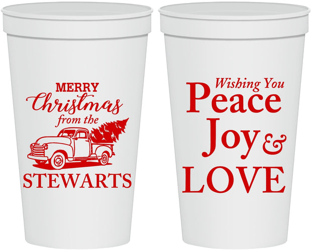 Personalized Christmas 22 oz Stadium Cups - Peace Joy Love | 280070