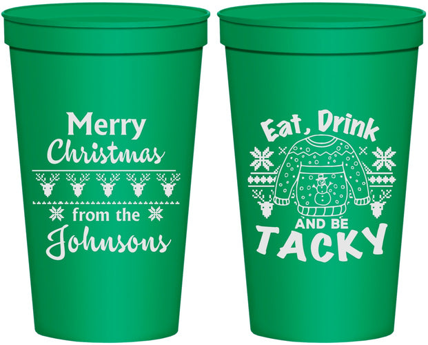 Personalized Christmas 22 oz Stadium Cups - Eat Drink Tacky | 280081