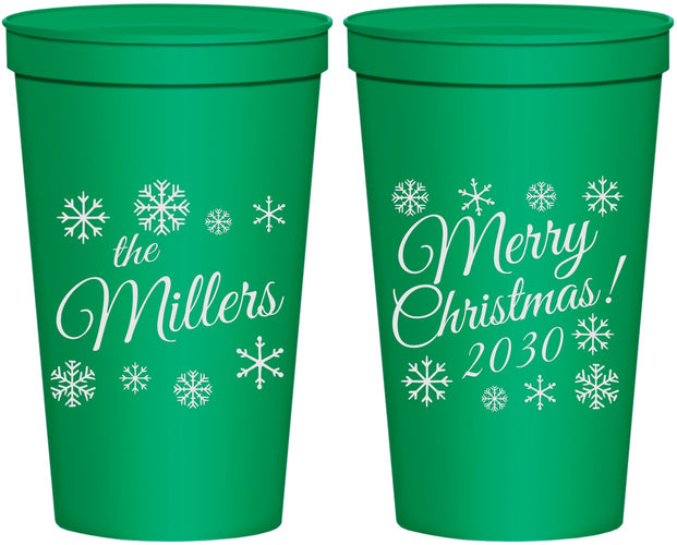 Personalized Christmas 22 oz Stadium Cups - Snowflakes | 280089