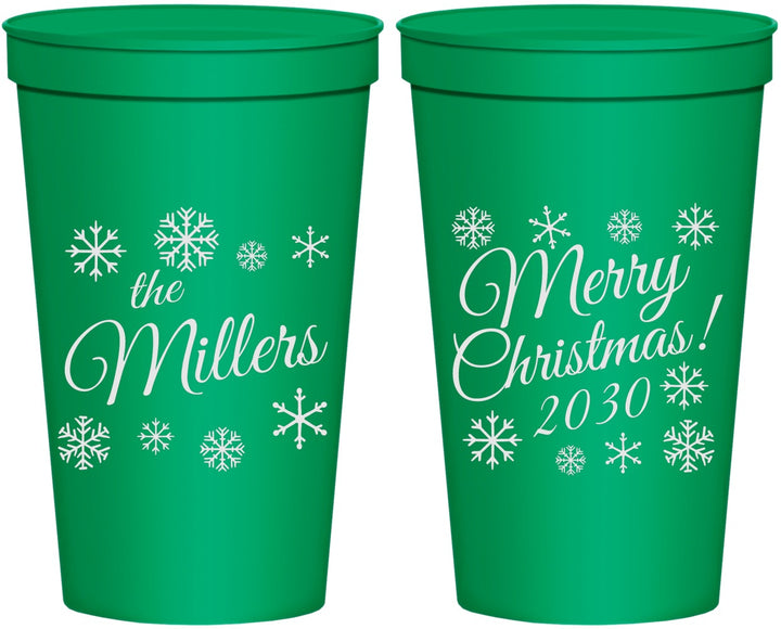 Personalized Christmas 22 oz Stadium Cups - Snowflakes | 280089