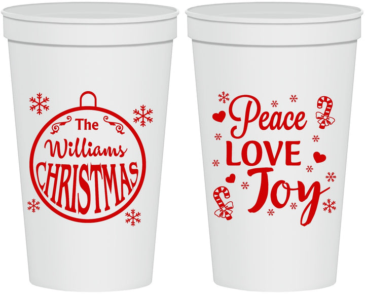 Personalized Christmas 22 oz Stadium Cups - Peace Joy Love | 280094