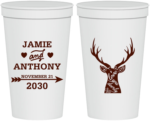 Personalized Wedding 22 oz Stadium Cups - Deer | 282