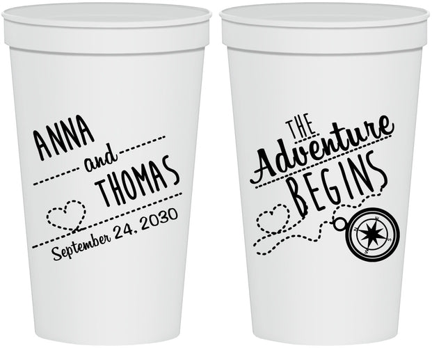 Personalized Wedding 22 oz Stadium Cups - The Adventure Begins | 284