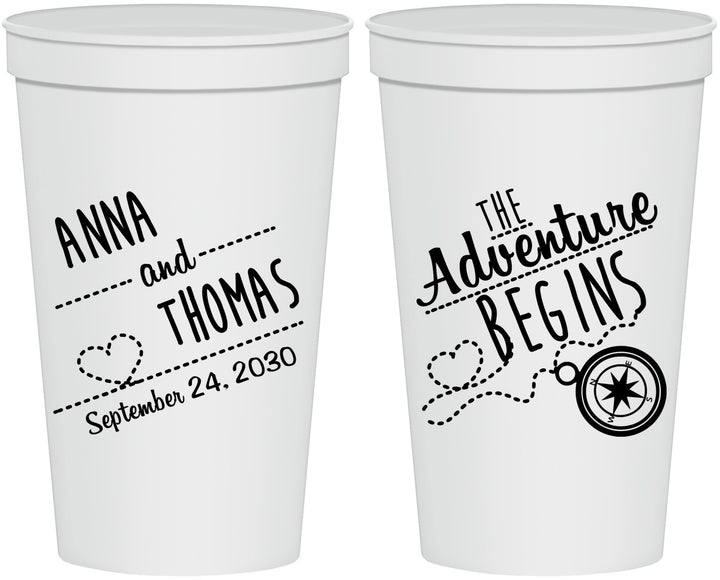 Personalized Wedding 22 oz Stadium Cups - The Adventure Begins | 284