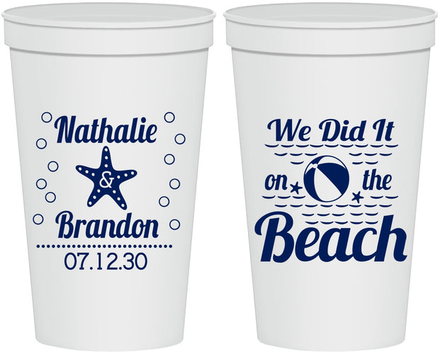Personalized Wedding 22 oz Stadium Cups - We Did It On The Beach | 287