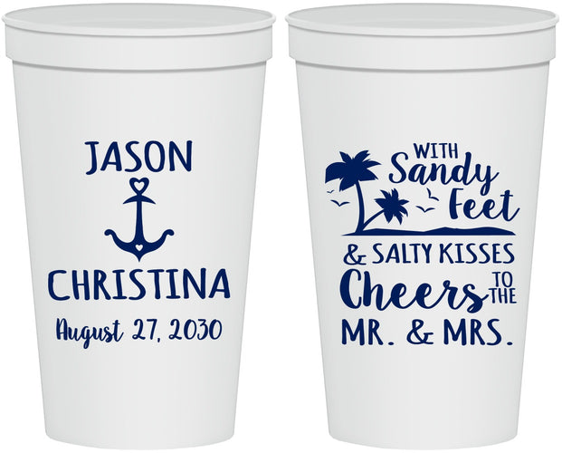 Personalized Wedding 22 oz Stadium Cups - Sandy Feet Salty Kisses | 290