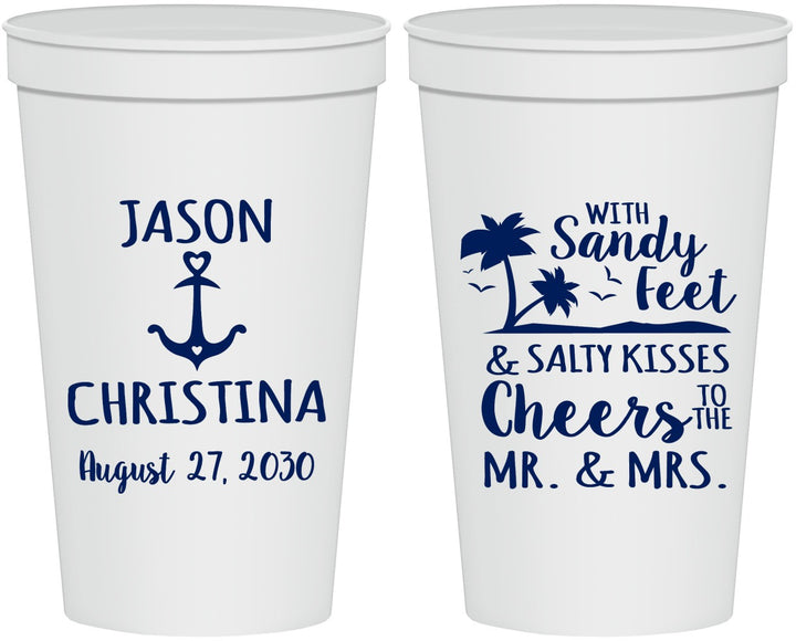 Personalized Wedding 22 oz Stadium Cups - Sandy Feet Salty Kisses | 290