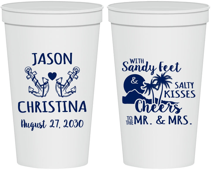 Personalized Wedding 22 oz Stadium Cups - Sandy Feet Salty Kisses | 291