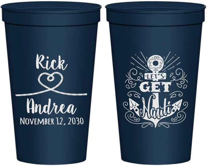 Personalized Wedding 22 oz Stadium Cups - Lets Get Nauti | 292