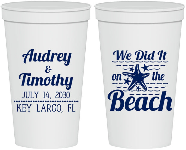 Personalized Wedding 22 oz Stadium Cups - We Did It On The Beach | 294