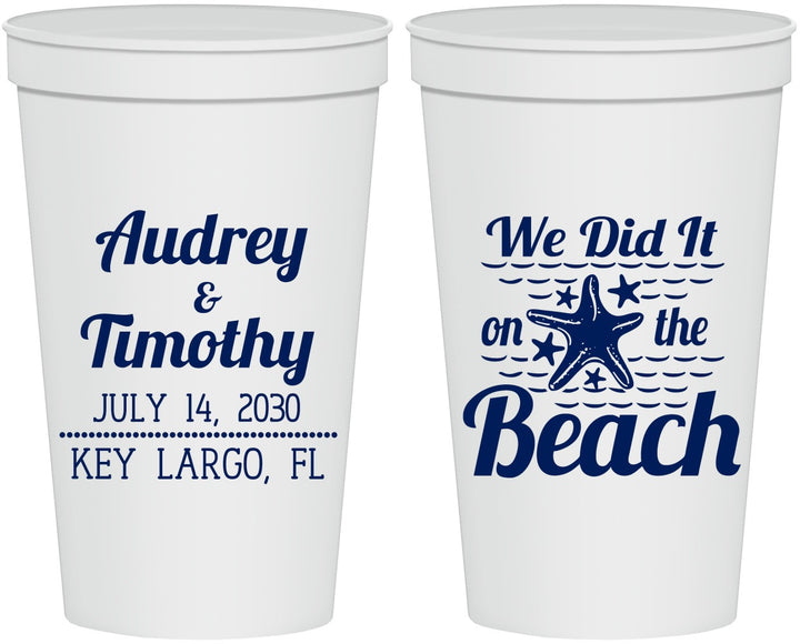Personalized Wedding 22 oz Stadium Cups - We Did It On The Beach | 294