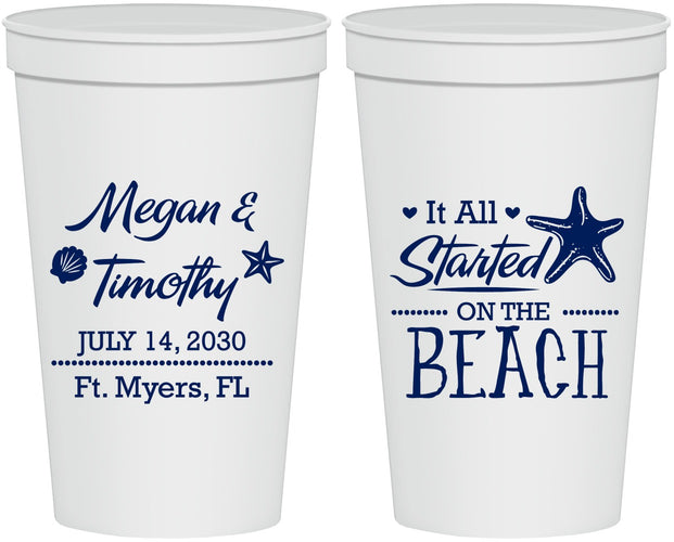 Personalized Wedding 22 oz Stadium Cups - Started On The Beach | 295