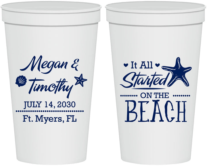 Personalized Wedding 22 oz Stadium Cups - Started On The Beach | 295