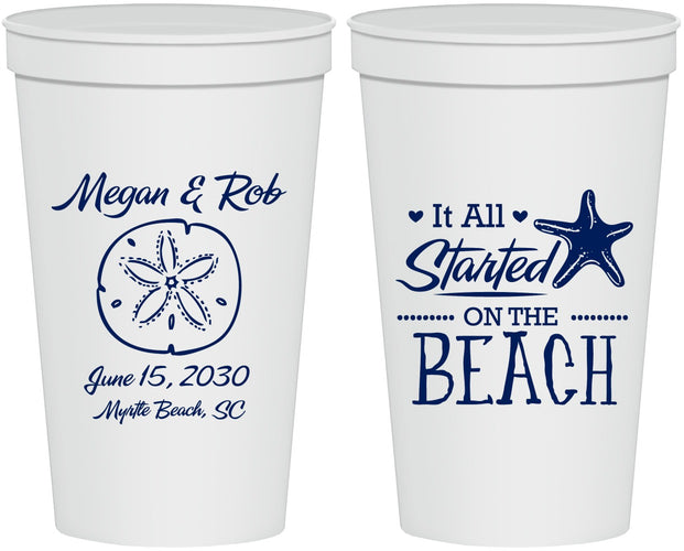 Personalized Wedding 22 oz Stadium Cups - Started On The Beach | 298