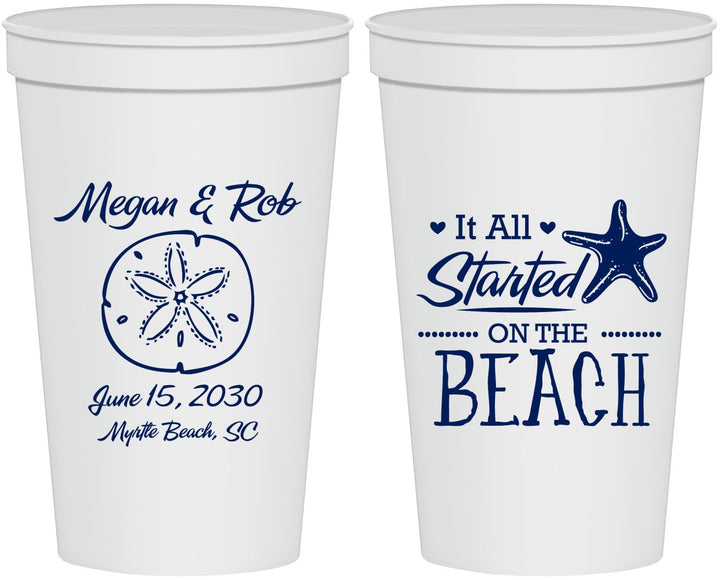 Personalized Wedding 22 oz Stadium Cups - Started On The Beach | 298
