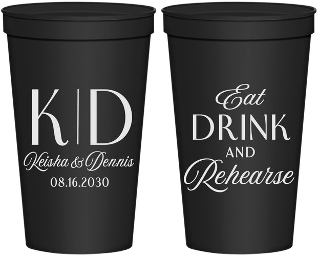 Personalized Rehearsal Dinner 22 oz Stadium Cups - Eat Drink Rehearse | 30000
