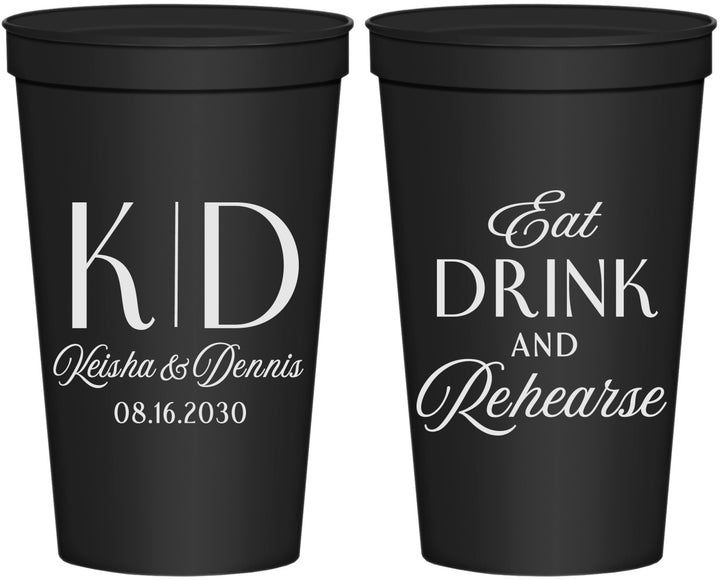 Personalized Rehearsal Dinner 22 oz Stadium Cups - Eat Drink Rehearse | 30000