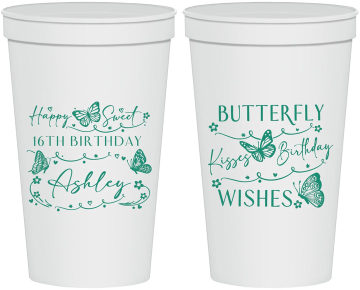 Personalized 16th Birthday 22 oz Stadium Cups - Butterfly Wishes | 300001