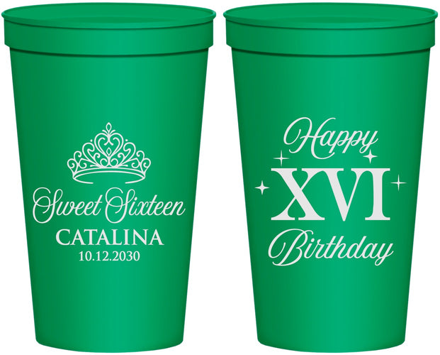 Personalized 16th Birthday 22 oz Stadium Cups - Tiara | 300002