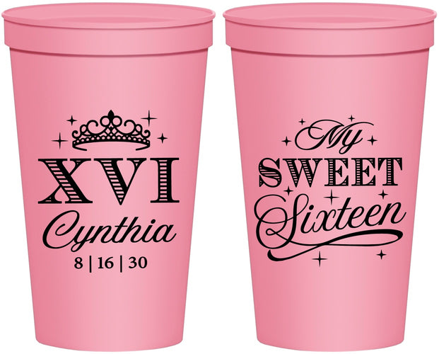 Personalized 16th Birthday 22 oz Stadium Cups - Tiara | 300003