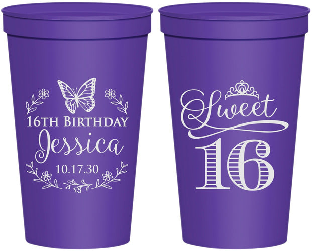 Personalized 16th Birthday 22 oz Stadium Cups - Butterfly | 300005