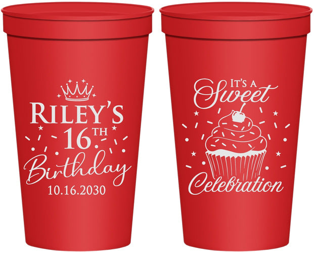 Personalized 16th Birthday 22 oz Stadium Cups - Cupcake | 300006