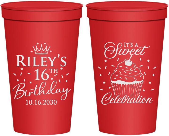 Personalized 16th Birthday 22 oz Stadium Cups - Cupcake | 300006