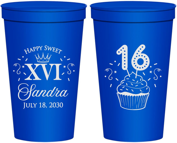 Personalized 16th Birthday 22 oz Stadium Cups - Cupcake | 300007