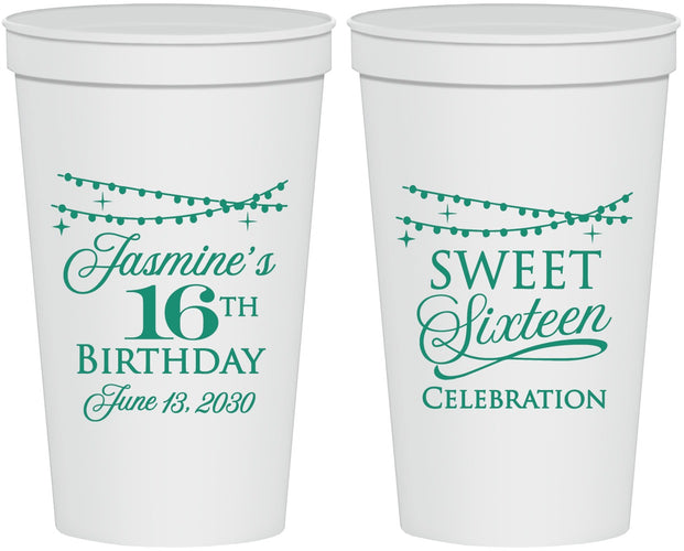 Personalized 16th Birthday 22 oz Stadium Cups - String Lights | 300009