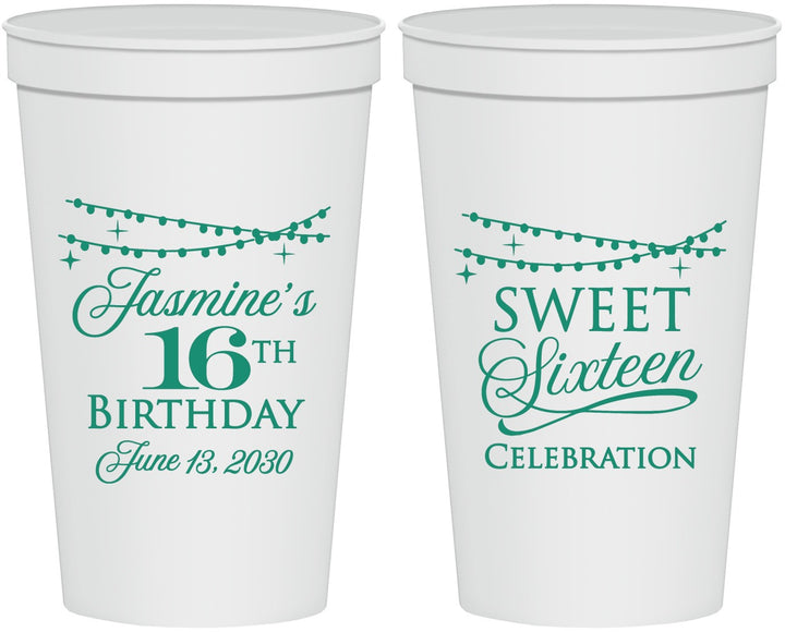 Personalized 16th Birthday 22 oz Stadium Cups - String Lights | 300009