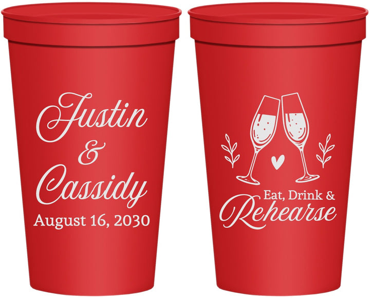 Personalized Rehearsal Dinner 22 oz Stadium Cups - Eat Drink Rehearse | 30001
