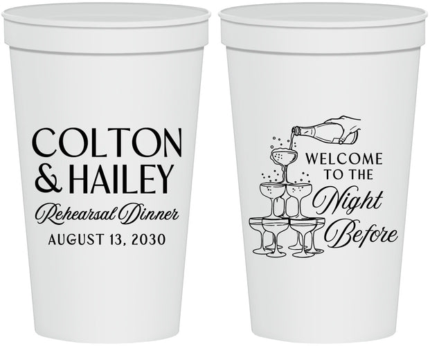 Personalized Rehearsal Dinner 22 oz Stadium Cups - The Night Before | 30007