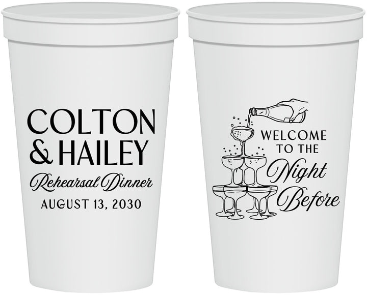 Personalized Rehearsal Dinner 22 oz Stadium Cups - The Night Before | 30007