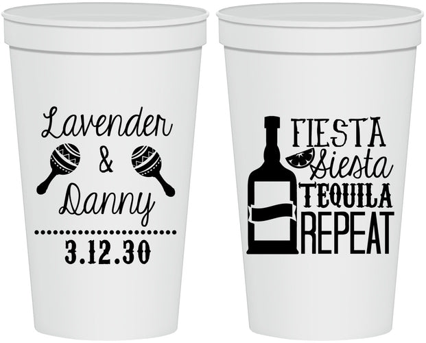Personalized Wedding 22 oz Stadium Cups - Fiesta Siesta Tequila Repeat | 306