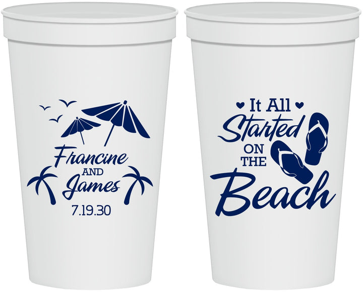 Personalized Wedding 22 oz Stadium Cups - Started On The Beach | 310