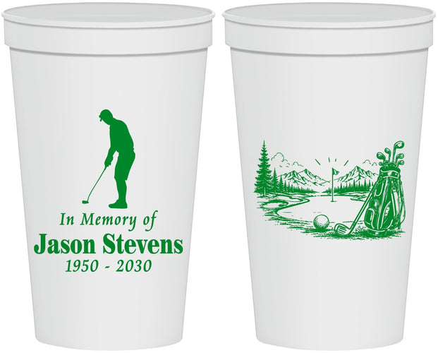Personalized Memorial 22 oz Stadium Cups - Heavens Finest Fairways | 310009
