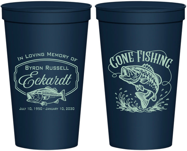 Personalized Memorial 22 oz Stadium Cups - Gone Fishing | 310022