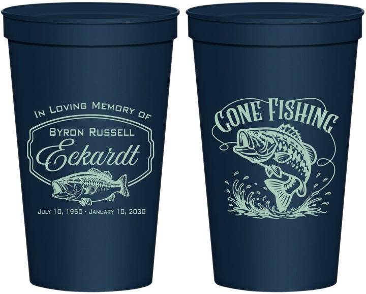 Personalized Memorial 22 oz Stadium Cups - Gone Fishing | 310022