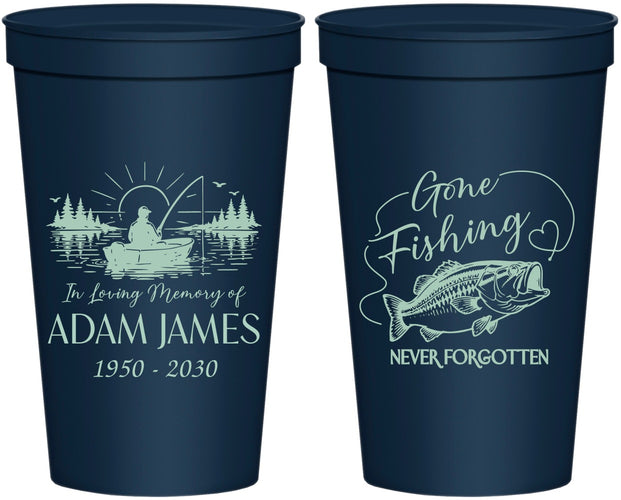 Personalized Memorial 22 oz Stadium Cups - Gone Fishing | 310024