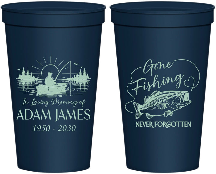 Personalized Memorial 22 oz Stadium Cups - Gone Fishing | 310024