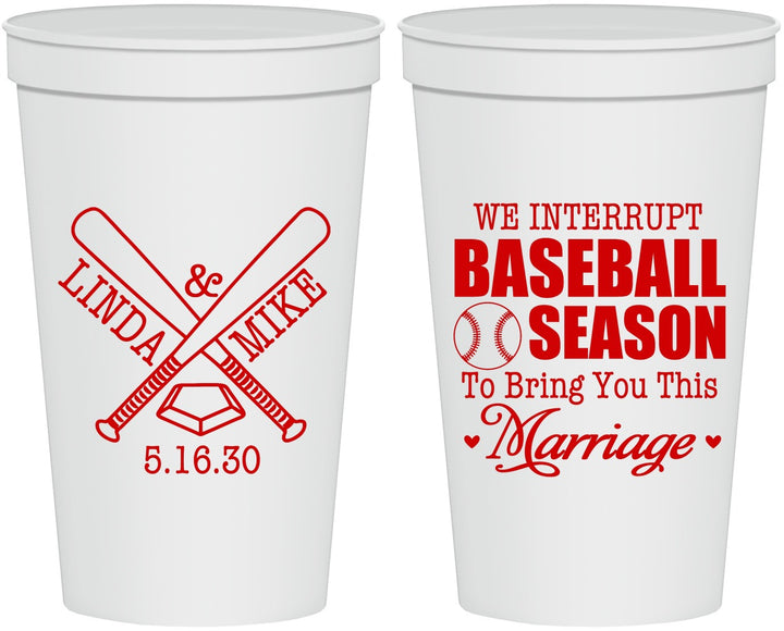 Personalized Wedding 22 oz Stadium Cups - We Interrupt Baseball | 313