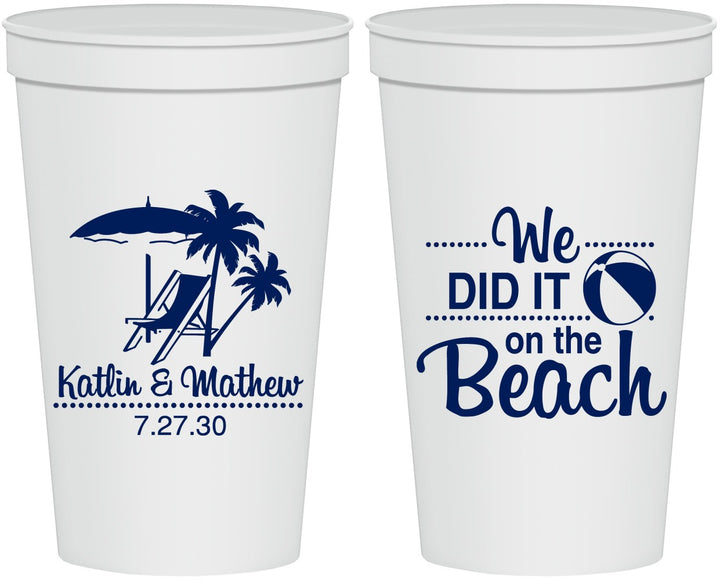 Personalized Wedding 22 oz Stadium Cups - We Did It On The Beach | 317