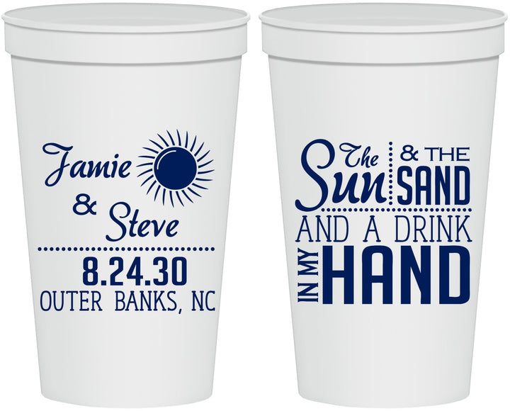 Personalized Wedding 22 oz Stadium Cups - Sun Sand Drink In My Hand | 319