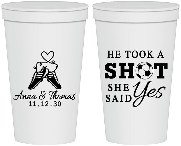 Personalized Wedding 22 oz Stadium Cups - Took A Shot Soccer | 322
