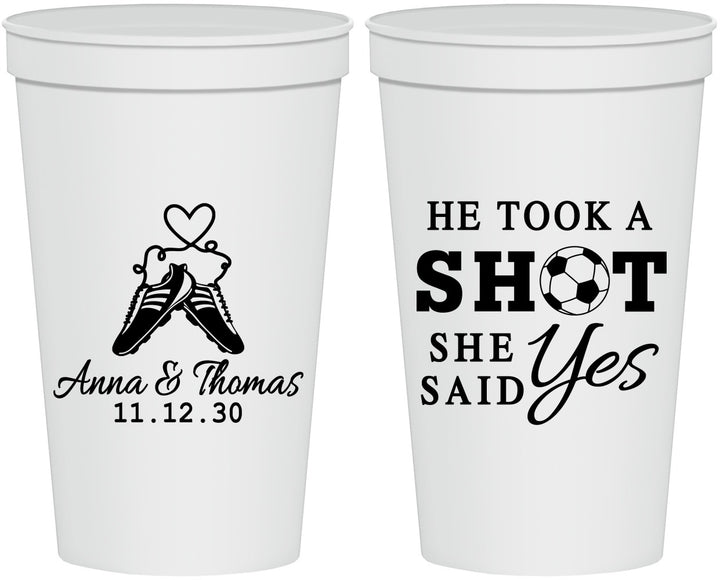 Personalized Wedding 22 oz Stadium Cups - Took A Shot Soccer | 322